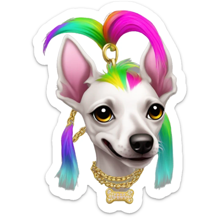 Punk Chinese crested dog neon rainbow hair gold chain punk piercings tattoos punk ear piercings sticker