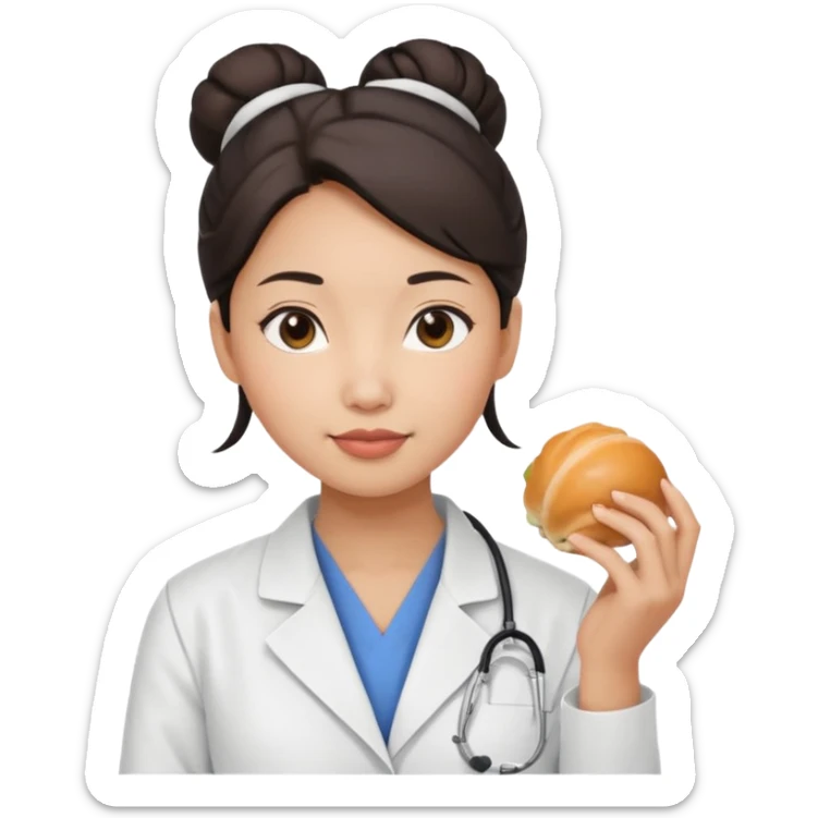 emoji of an asian woman with a bun who is a guru in the lab sticker