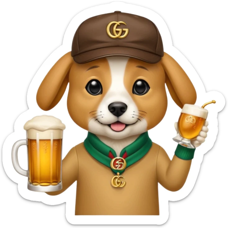 Ein Hund der talahon ist und Bier trinkt mit gucci cap und gucci Tasche  sticker