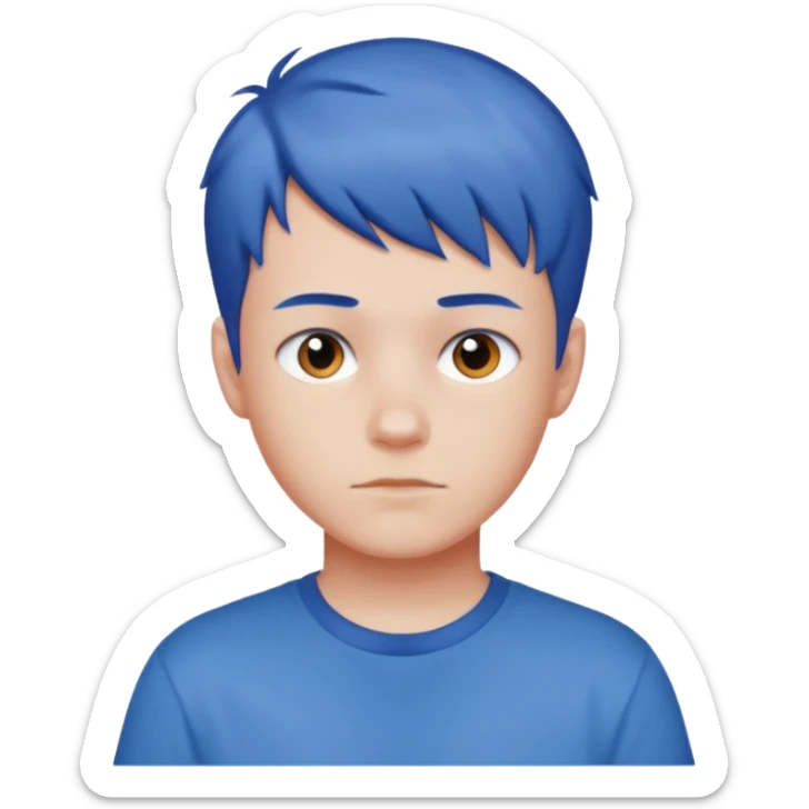 teenage boy with blue short hair, red hair ends. he is wearing a white t-shirt. sticker