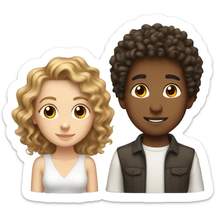 Mixed boy with curly hair falling in love with white girl with medium brown hair sticker