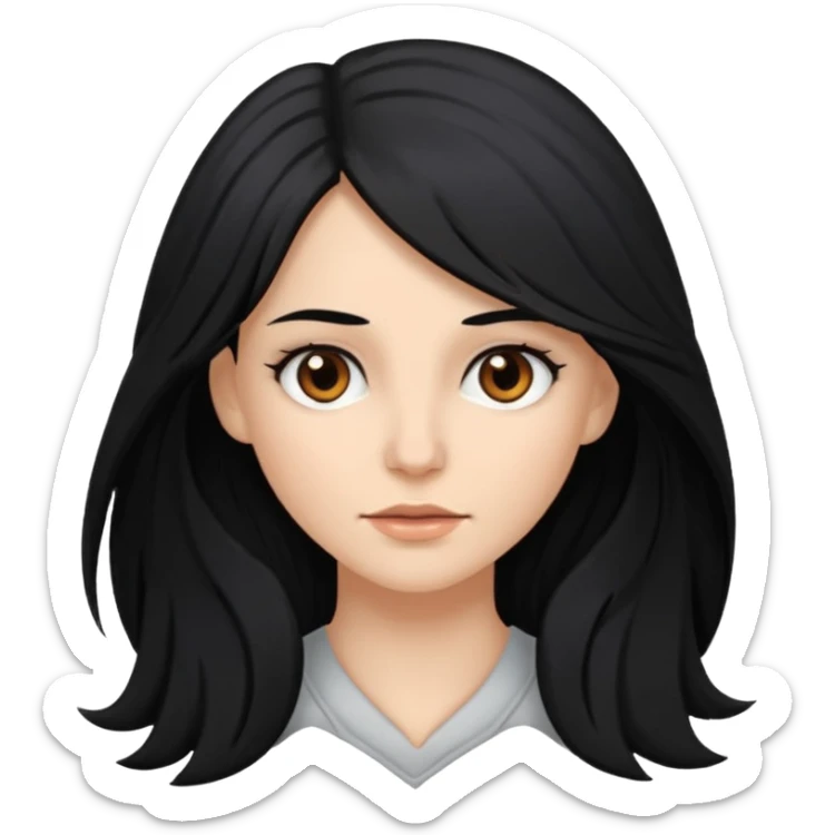 white woman with choppy long black hair and brown eyes sticker