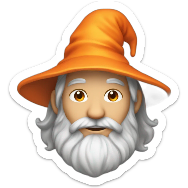 portrait smiling of a wizard style of Merlin, with orange hat sticker