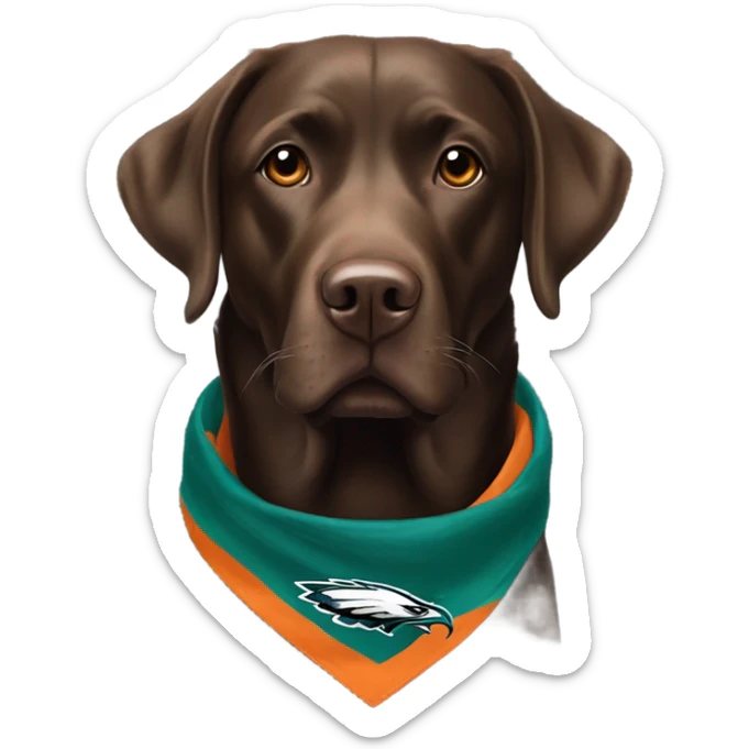 American Chocolate Labrador Retriever With and Orange Collar and Philadelphia Eagles Bandana sticker