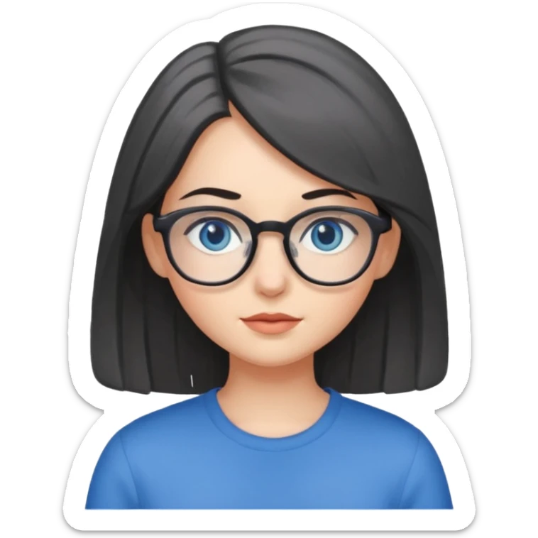 girl with dark gray medium length hair and blue eyes with glasses sticker