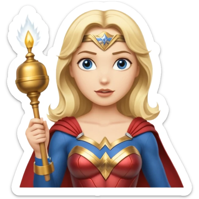 Blonde blue eyes Wonder Woman holding bell and short white conductor baton sticker