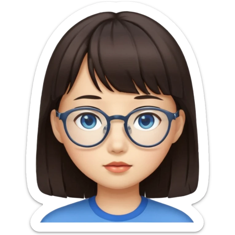 Asian girl with bangs and glasses with brunette blue eyed boy sticker