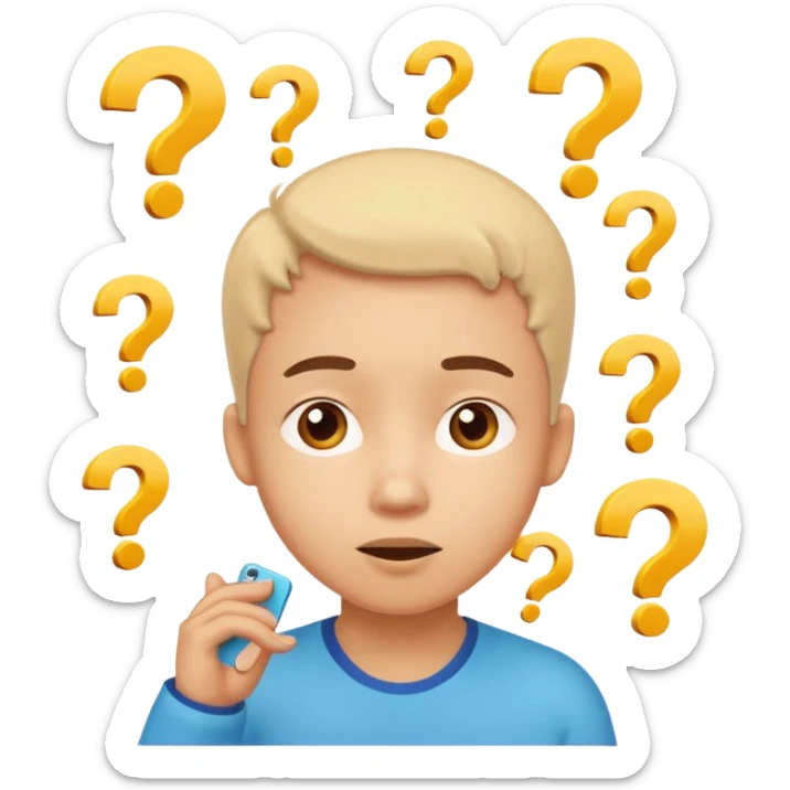 Cartoon illustration of an animated character trying to guess a secret number, question marks floating around their head, thoughtful expression, playful and educational style, bright colors, simple background. sticker