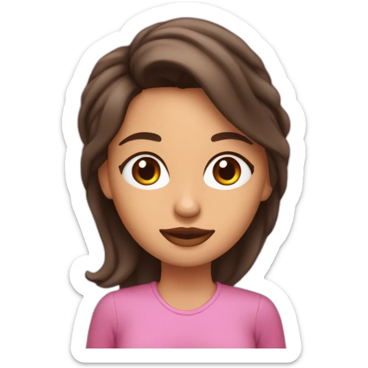 crea un emoji de una mujer con pelo rosa,ojos cafe y orejas de gato negras saludando sticker