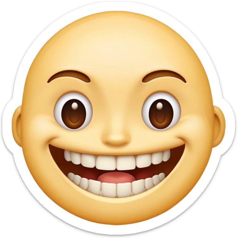 Generate a cartoon-style emoji of a smiling or laughing face, showing teeth, with one front tooth missing. sticker