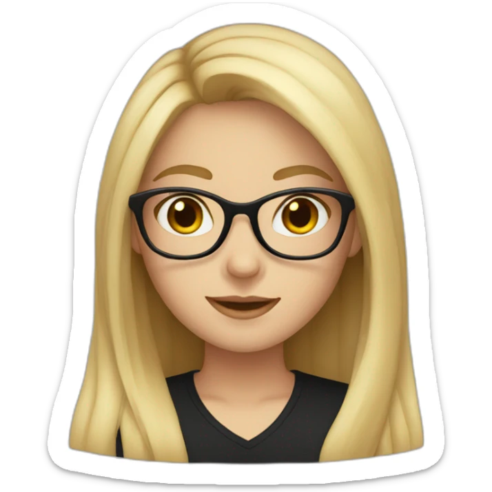 White Girl with long hair and with glasses and black shirt sticker