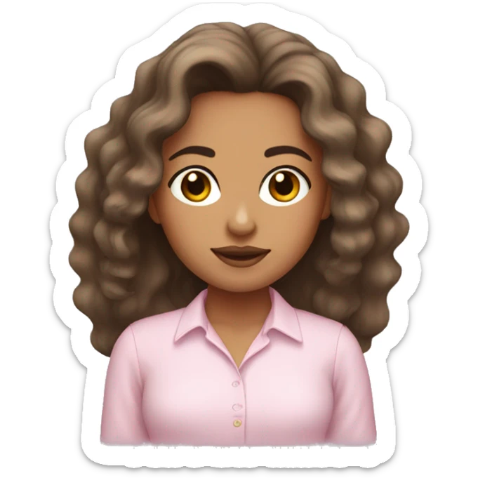 Mexican girl with wavy hair and a long sleeve light pink shirt  sticker