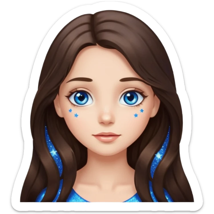 brunette long hair girl with blue eyes sparkling with love glitter and stars in eyes  sticker