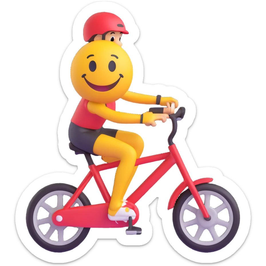 3D smiley emoji, round shape, with trial bike, sporty face, transparent background (trial biking) sticker
