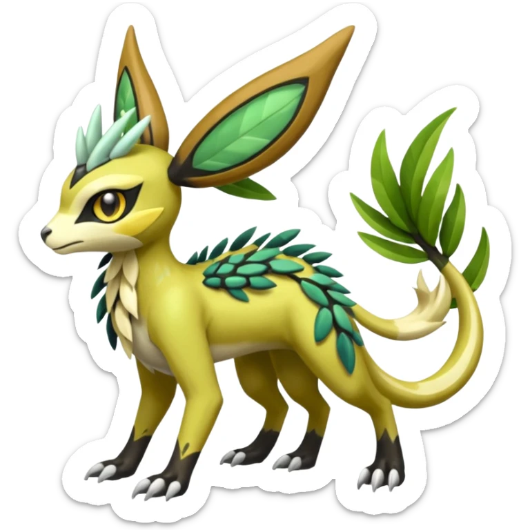  Exotic Tropical Feathery Leathery Scaly Planty Meloetta-Zygarde-Zeraora-Renamon-Protogen-Palkia-hybrid-fusion-Fakémon-creature, full body sticker