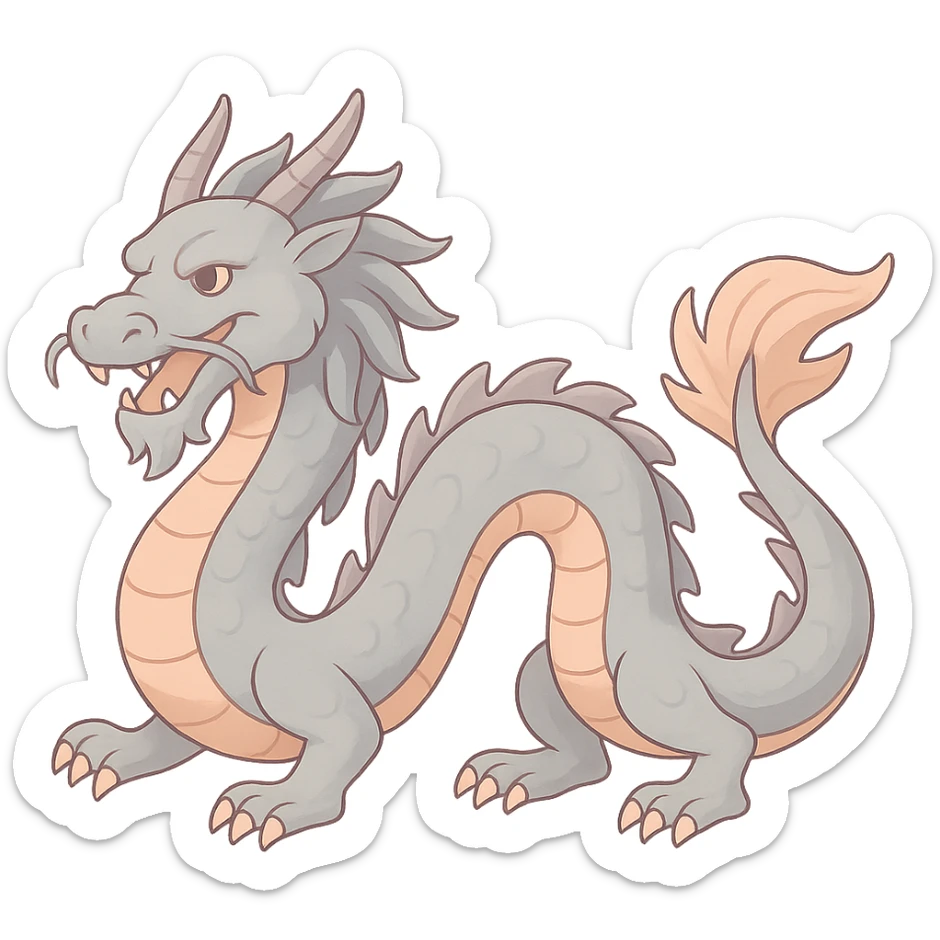 Edit the dragon symbol of the year in Feng Shui, Chinese Eastern style with thin clean contours, soft rounded shapes, pastel palette #98B5BC, #B5B3C1, #C9A3C9, #E4C0CA, #F7DCD1, #F7C0AA, detailed shadows and highlights, soft lighting, transparent background, less cute, no decorative elements. Silhouette and appearance as in the reference. sticker