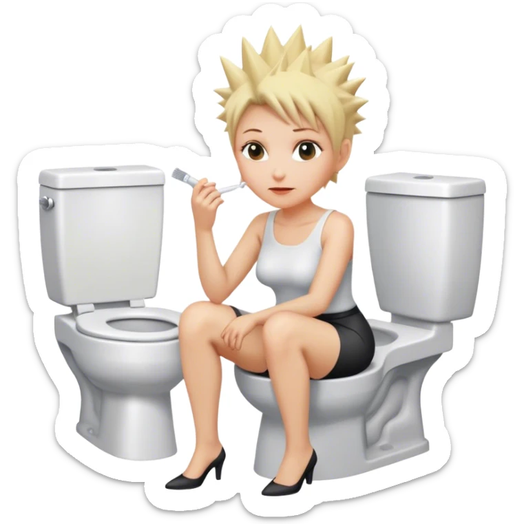 Short Blonde spikey mature woman sat on the toilet sticker