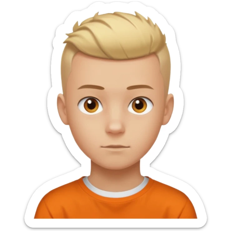 Blonde Buzzcut And Brown Mohawk. Amber Eye. Orange Tshirt. White Sleeve. Teenage Boy sticker
