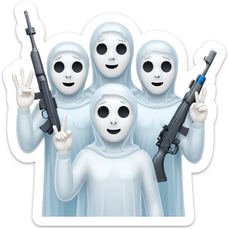 Fantasmas con un fusil moderno y haciendo haciendo en en forma de ✌️ con los dedos sticker