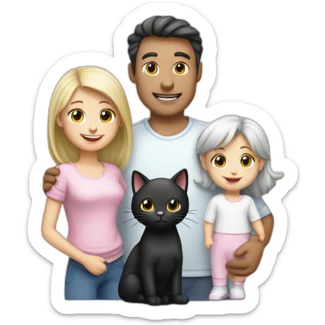 Family of 3- mum-dad-baby girl-white cat-black cat sticker
