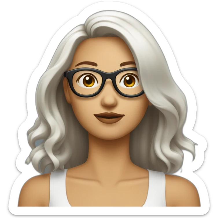 femme blanche brune avec les cheveux au carré et lisses et des lunettes sticker