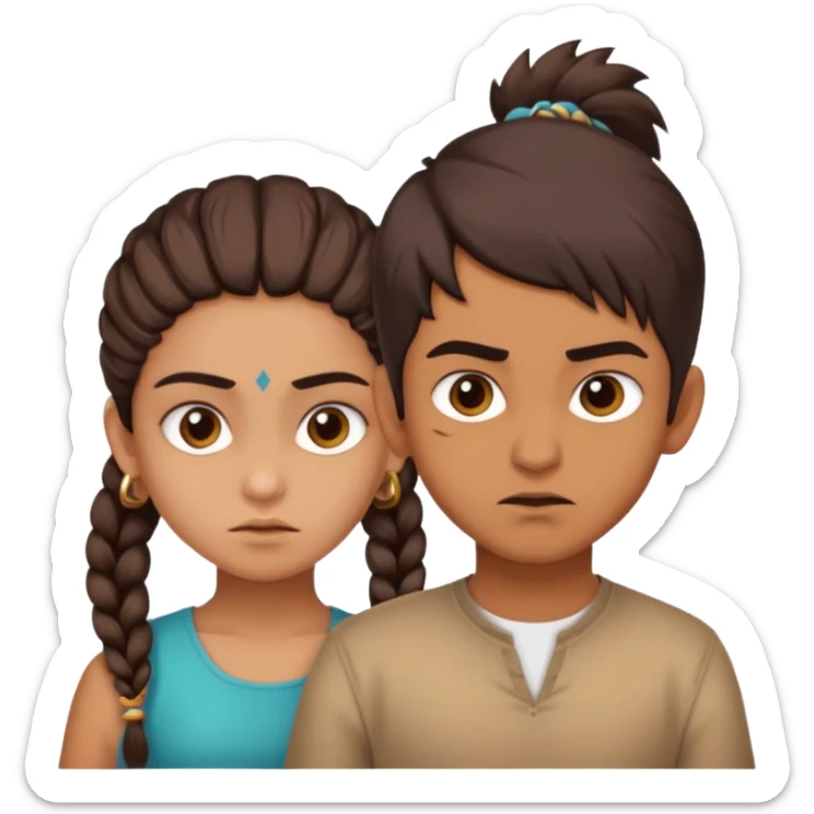 brother and sister fighting modern culture naughty  - indian skin and hairstyle sticker