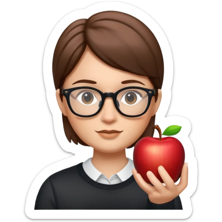 Face with straight hair and glasses, Apple Memoji style sticker