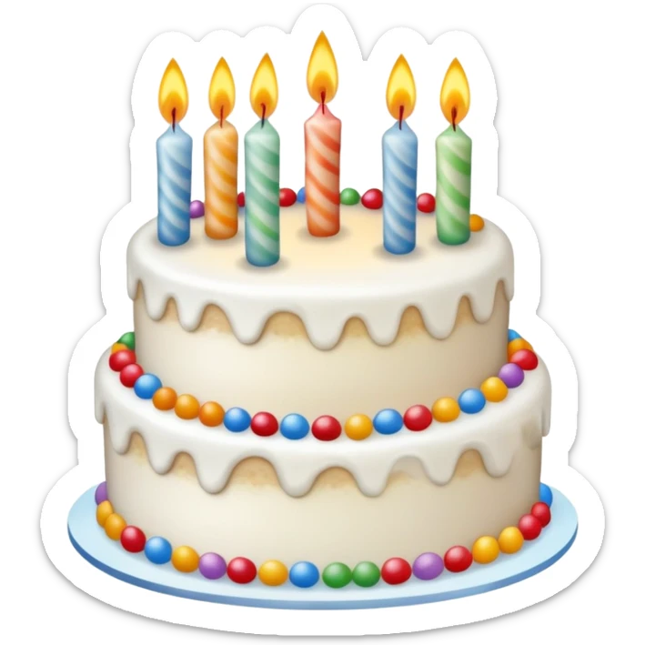 Beautifully decorated whole birthday cake with frosting and candles on top sticker