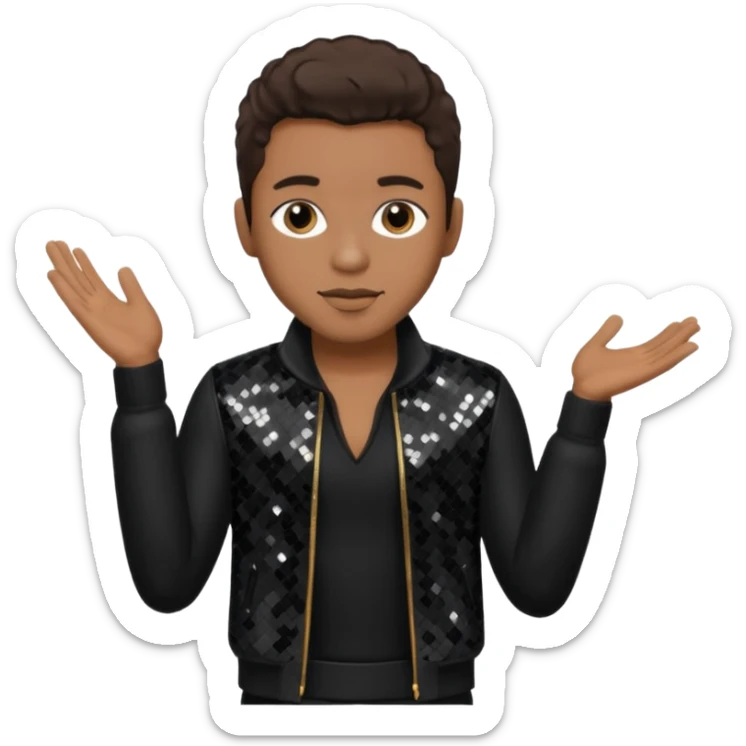 Sammie, Male R&B Singer with dark brown hair, black sequin outfit sticker