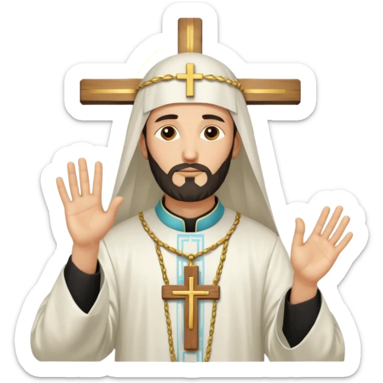 Orthodox Christian priest crossing himself (making the sign of the cross) with the movement of the Cross outlined in gold streaks sticker