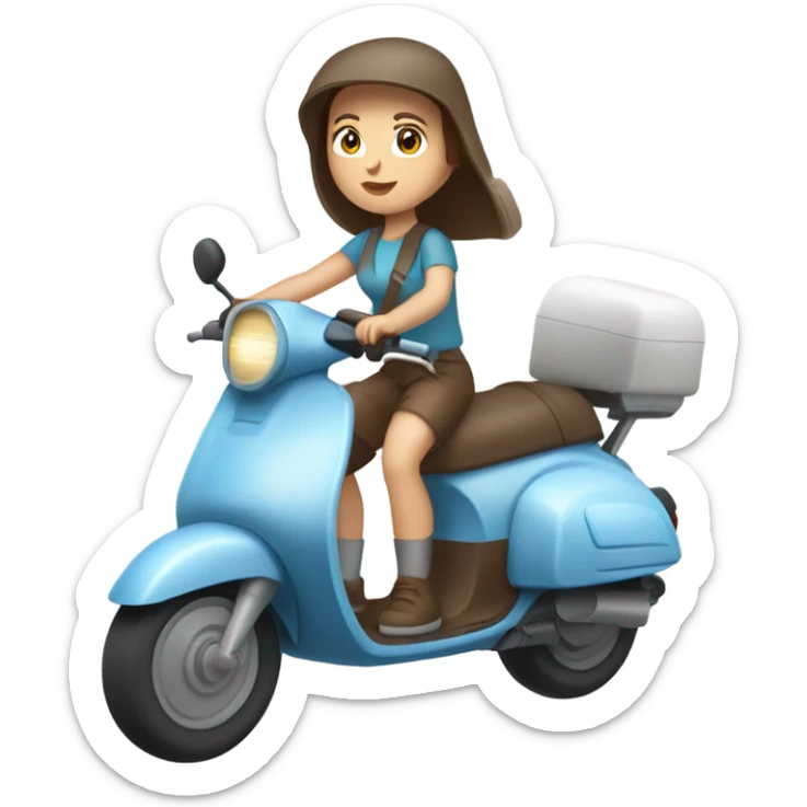 White women with Blue eyes and chocolate hair on a scooter in a helmet and summer clothes sticker