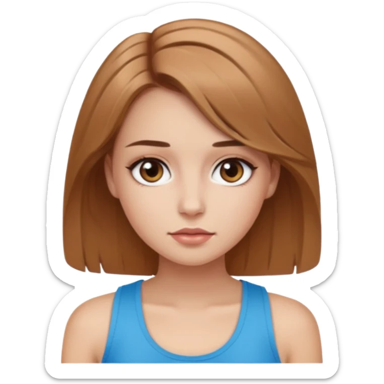 a girl with makeup on and really light brown colered hair and eyes with a tank top scin color white sticker