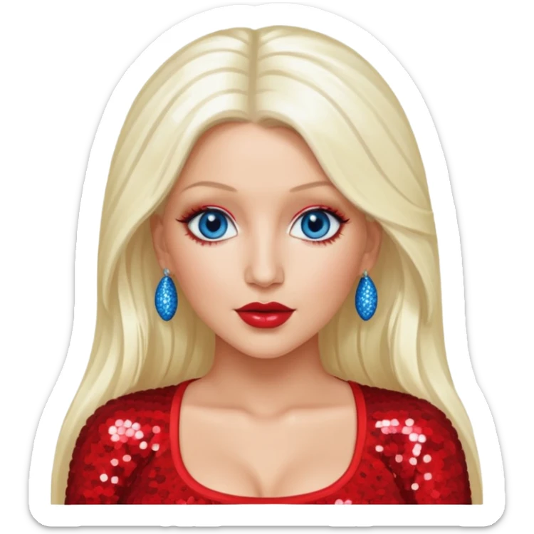 Christina Aguilera with long platinum blonde hair, blue eyes, sequin red crop top sticker