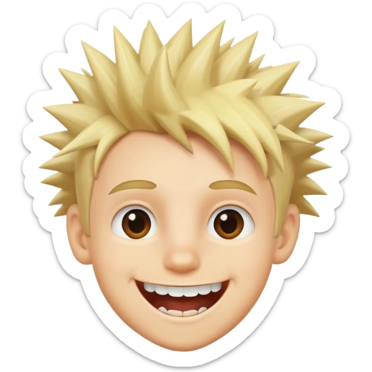 Um garoto loiro feliz com cabelos espetados e dentes longos. sticker