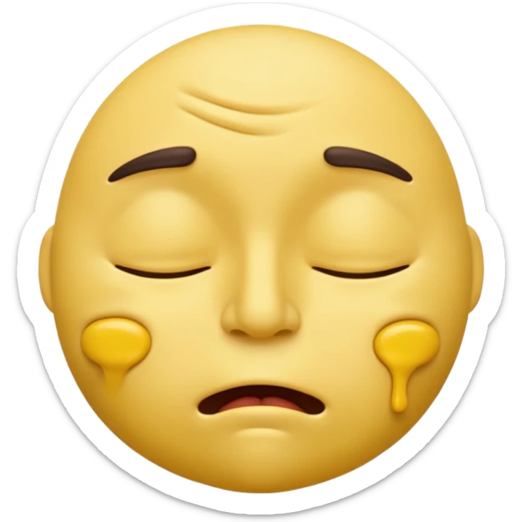 iOS-style 3D emoji: drowsy yellow face with half-closed eyes, messy mouth, and slightly tilted head, conveying just-woke-up grogginess sticker