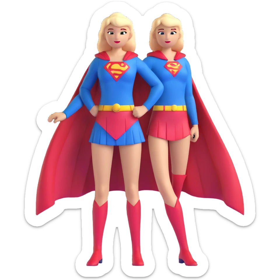 Supergirl superhero full body, blue suit with red cape and S emblem sticker