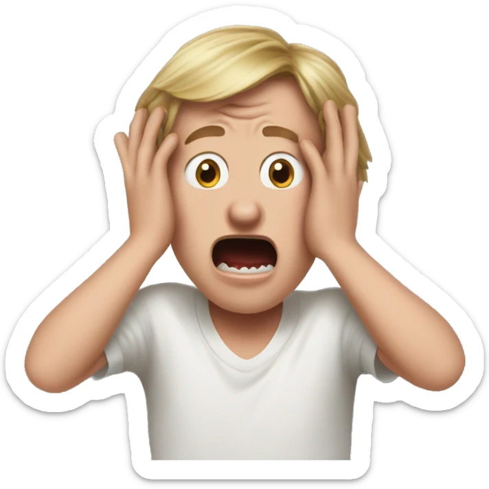 Kevin from Home Alone, putting both hands on his face and screaming of fear. bring the hands down lik he is putting on his cheeks. sticker