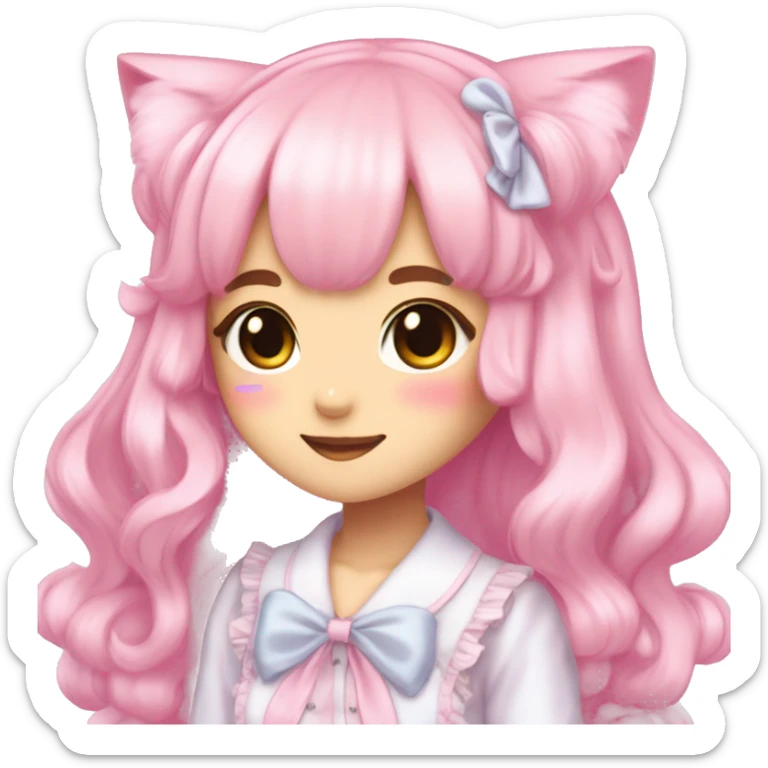 Shiny Blushing Cute Kawaii Pastel Lolita Anime Catgirl pink hair Trending Style Cottagecore Pastelcore  sticker
