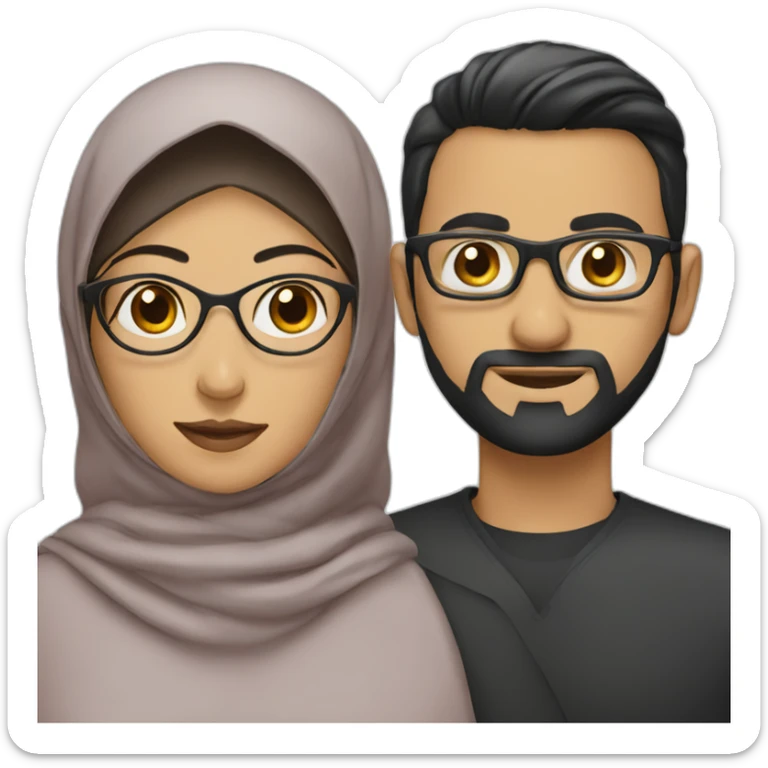 Woman wearing hijab and a man with dark Hair and glasses sticker