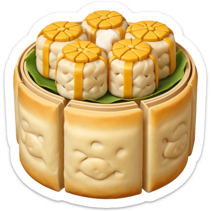 siu mai (a type of dim sum, just 1 cube of white color fish patty wrapped by yellow dough, leaving only the top part unwrapped, shape looks like short cylinder shape) sticker