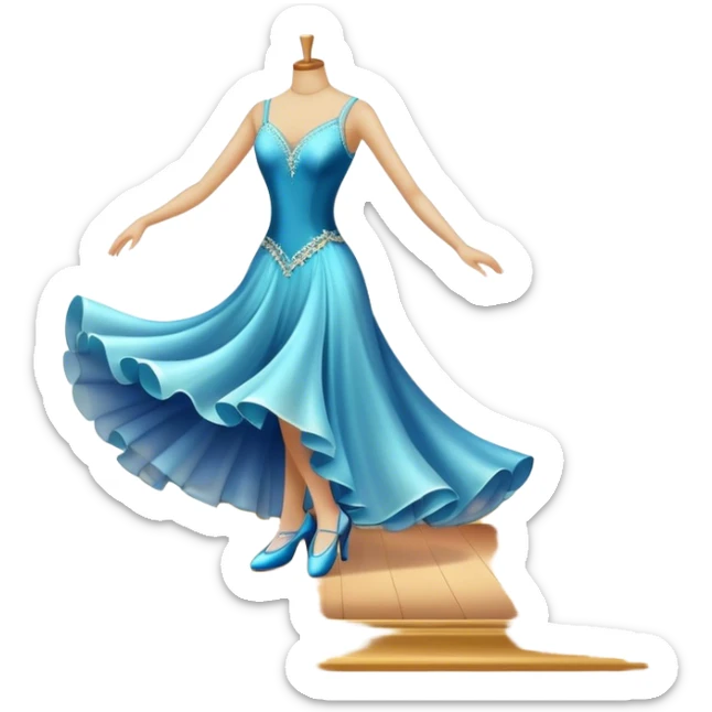 Icon for Ballroom Dance: elegant dance shoes, a flowing ballroom dress, and a dance floor with soft lighting. The icon should capture the grace, elegance, and style of ballroom dancing. Transparent background. sticker