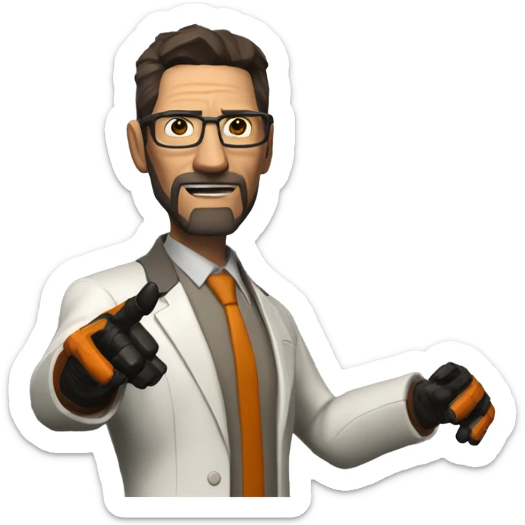 character of the game half life Gordon Freeman in his suit raises his hand and says hello sticker