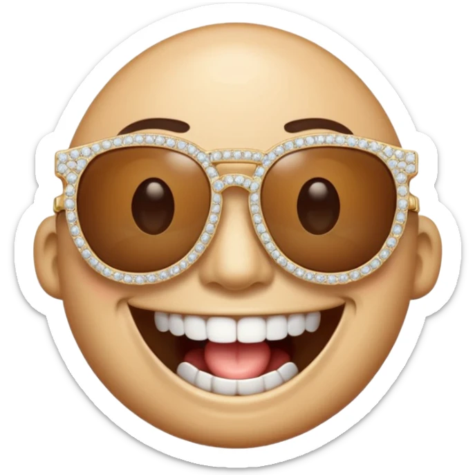 Un emoji riendose con diamantes en los dientes y con unas gafas de sol sticker