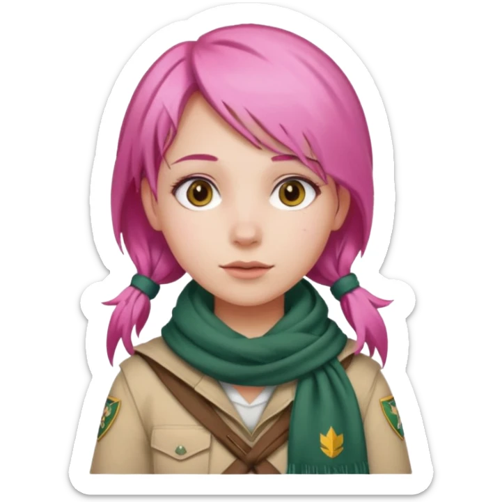 scout girl with pink hair and not the uniform only scarf and normal clothing sticker