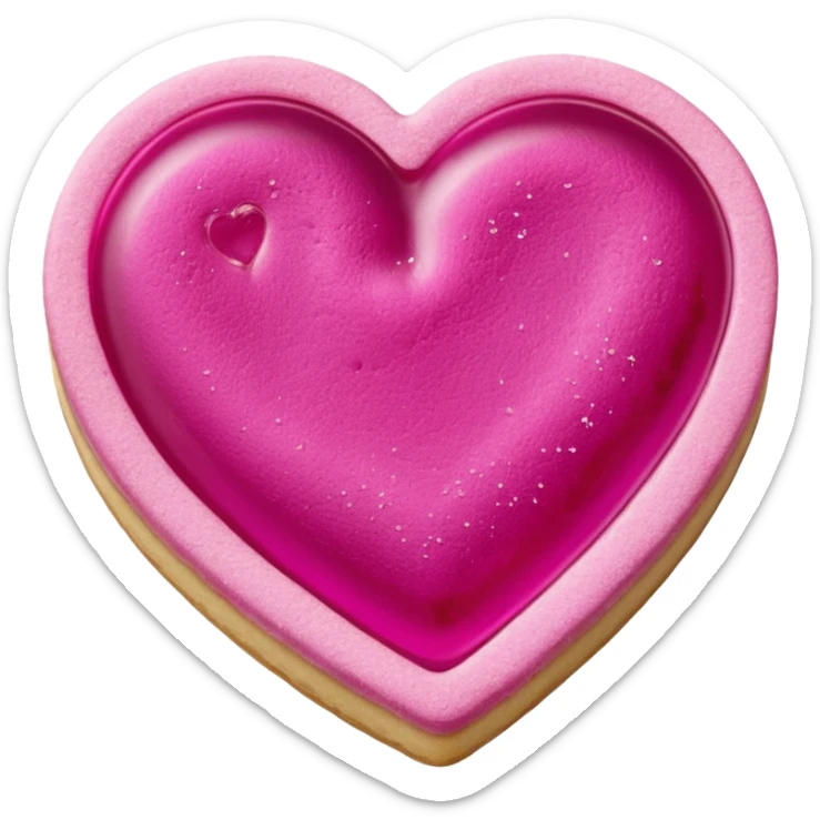 Realistic shortbread cookie in the shape of a heart with Fuchsia color jelly middle filling and sprinkled powder sugar on top. sticker