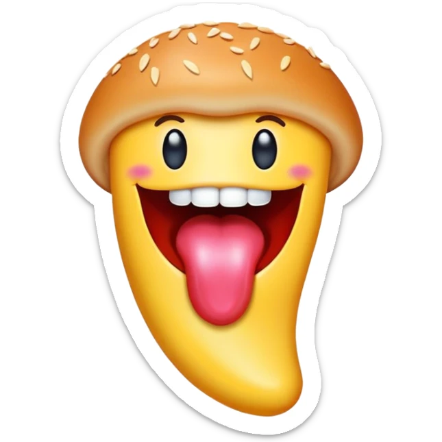 Delicious food emoji with tongue licking lips for 'Yummy' song sticker