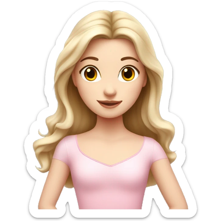 white girl, pink ballet girl. ballet pose, long hair sticker