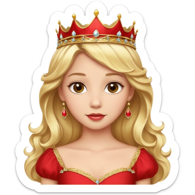 Princess in red Dress with gold Tiara, long wavy Blonde Hair sticker