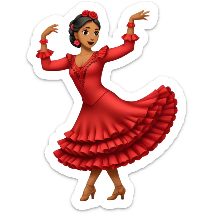 Cinematic Realistic Flamenco Pop Culture Emoji, featuring an expressive portrayal of traditional Spanish dance rendered with dynamic textures and passionate, vibrant lighting. sticker