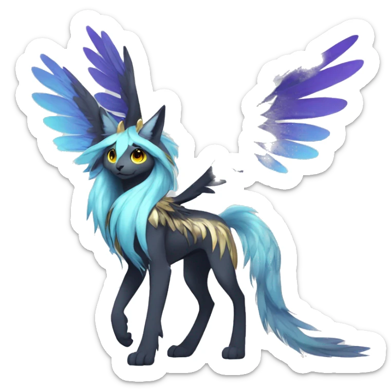 Anthro Sona Cool Edgy Cute Colorful Shy Detailed Winged Shiny High Quality Fakemon-Fantasy-Creature With Long Hair-Mane Full Body sticker